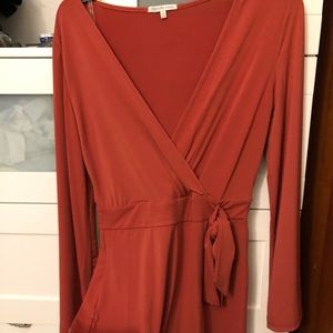 Burnt Orange Side-Tie Silk Romper